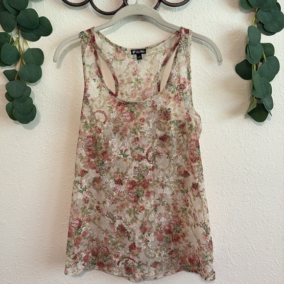 Vintage Y2K Floral Sheer Mesh Lace Tank Top✨ - Picture 1 of 7